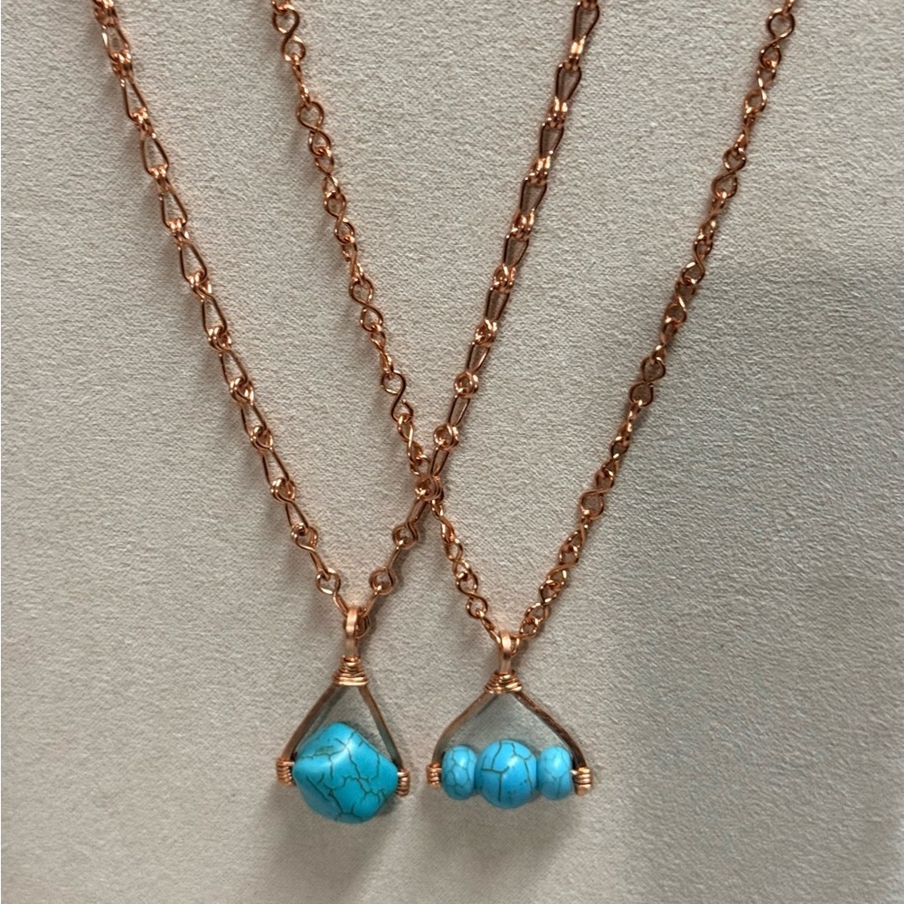Handmade Turquoise Copper Wishbone Pendant Necklace - Picture 6 of 7
